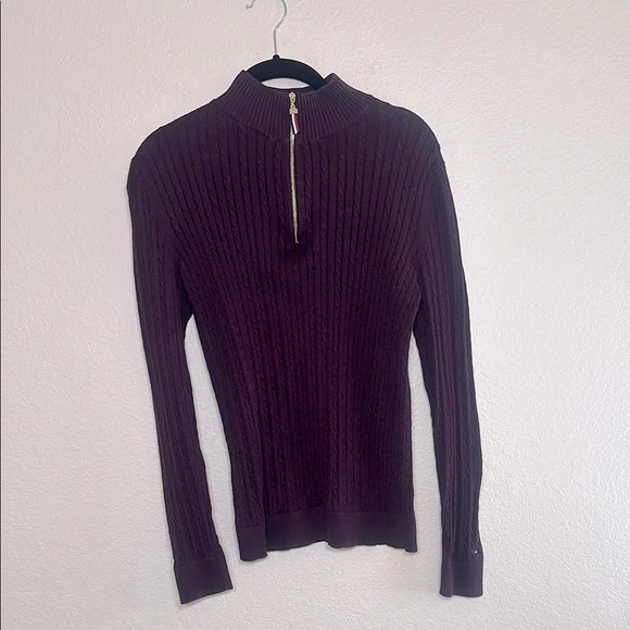 Tommy Hilfiger Women's Cotton Cable-knit Quarter-zip Sweater In Aubergine - Picture 1 of 5